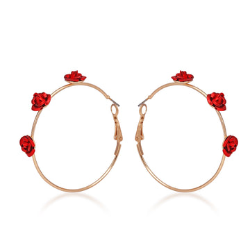 Red Rose Love C Hoop Earrings