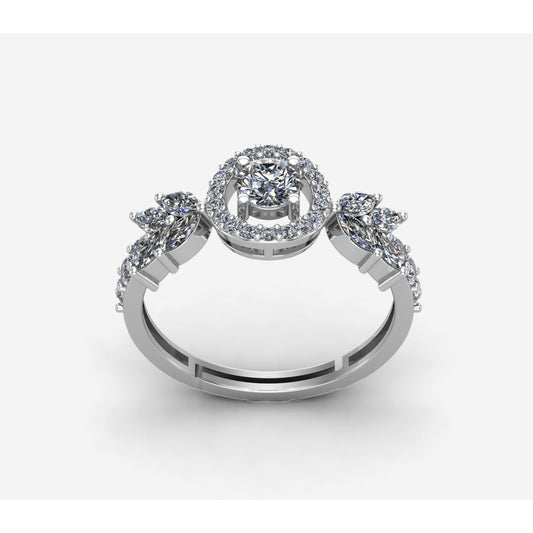 Imported Silver Floral Frost Solitaire Ring
