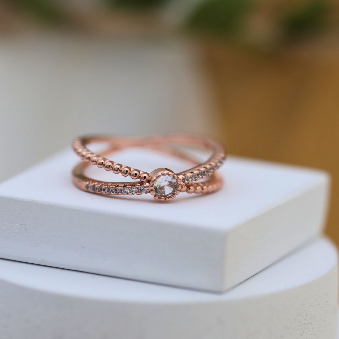 Ethereal Elegance Rose Gold Ring Size 17