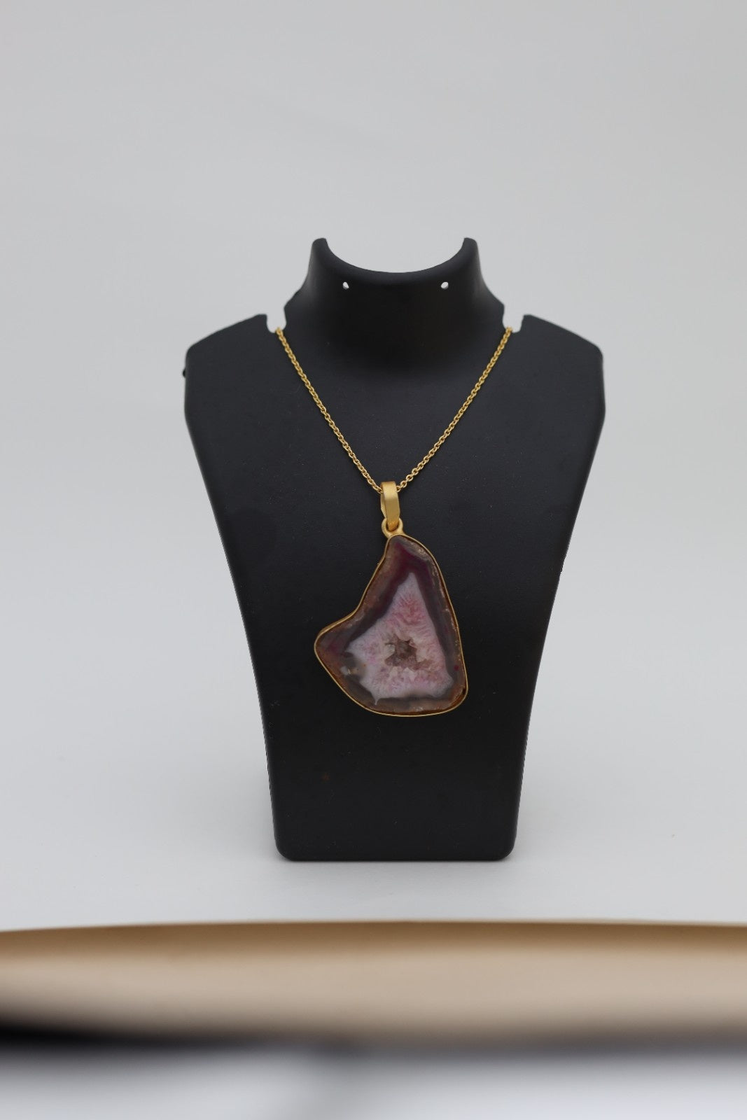 Pink Mineral Stone Pendant Gold Chain