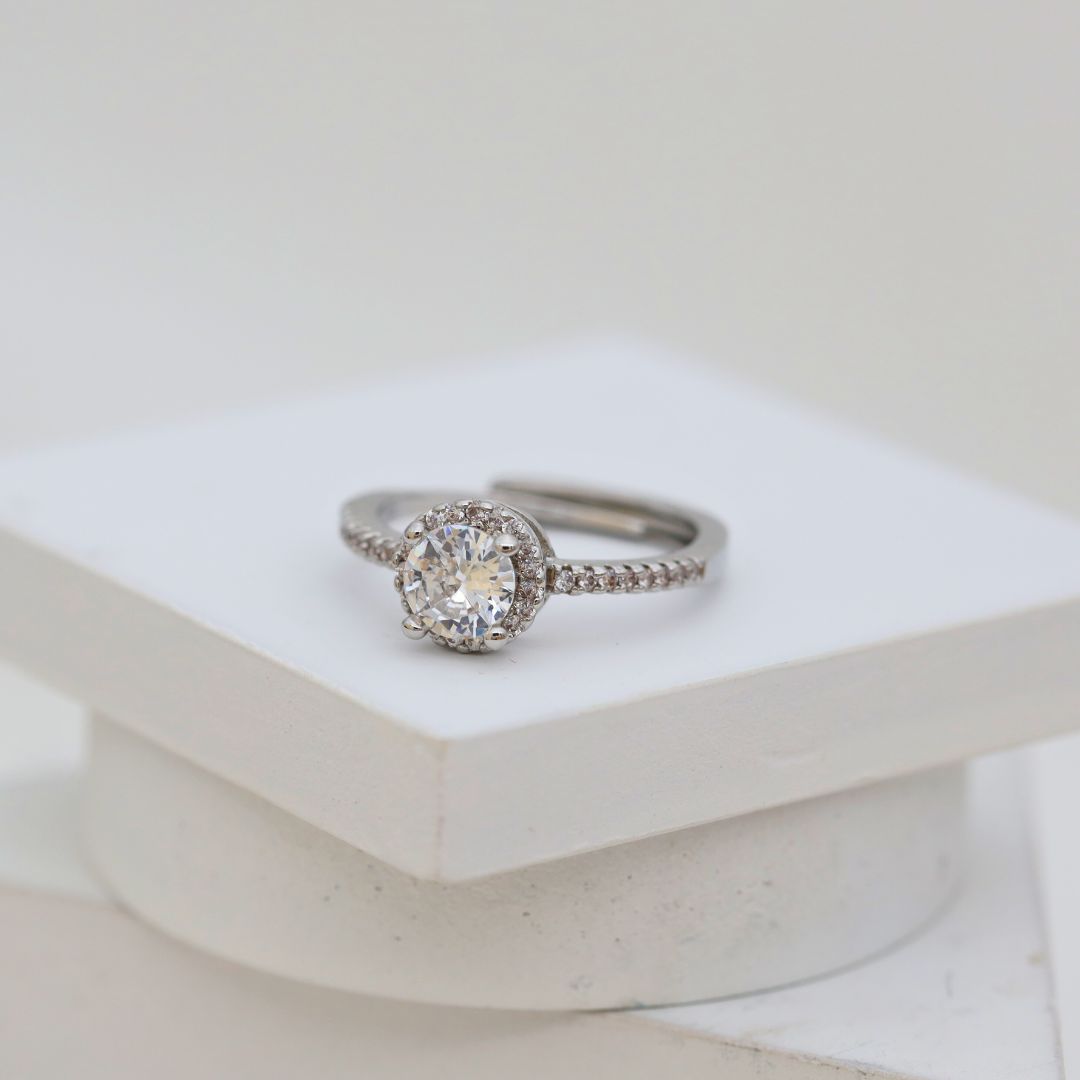 White Sparkle American Diamond Halo Ring