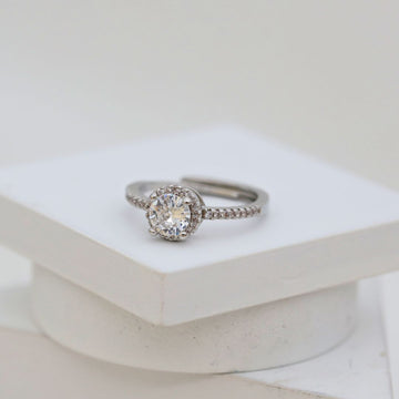 White Sparkle American Diamond Halo Ring