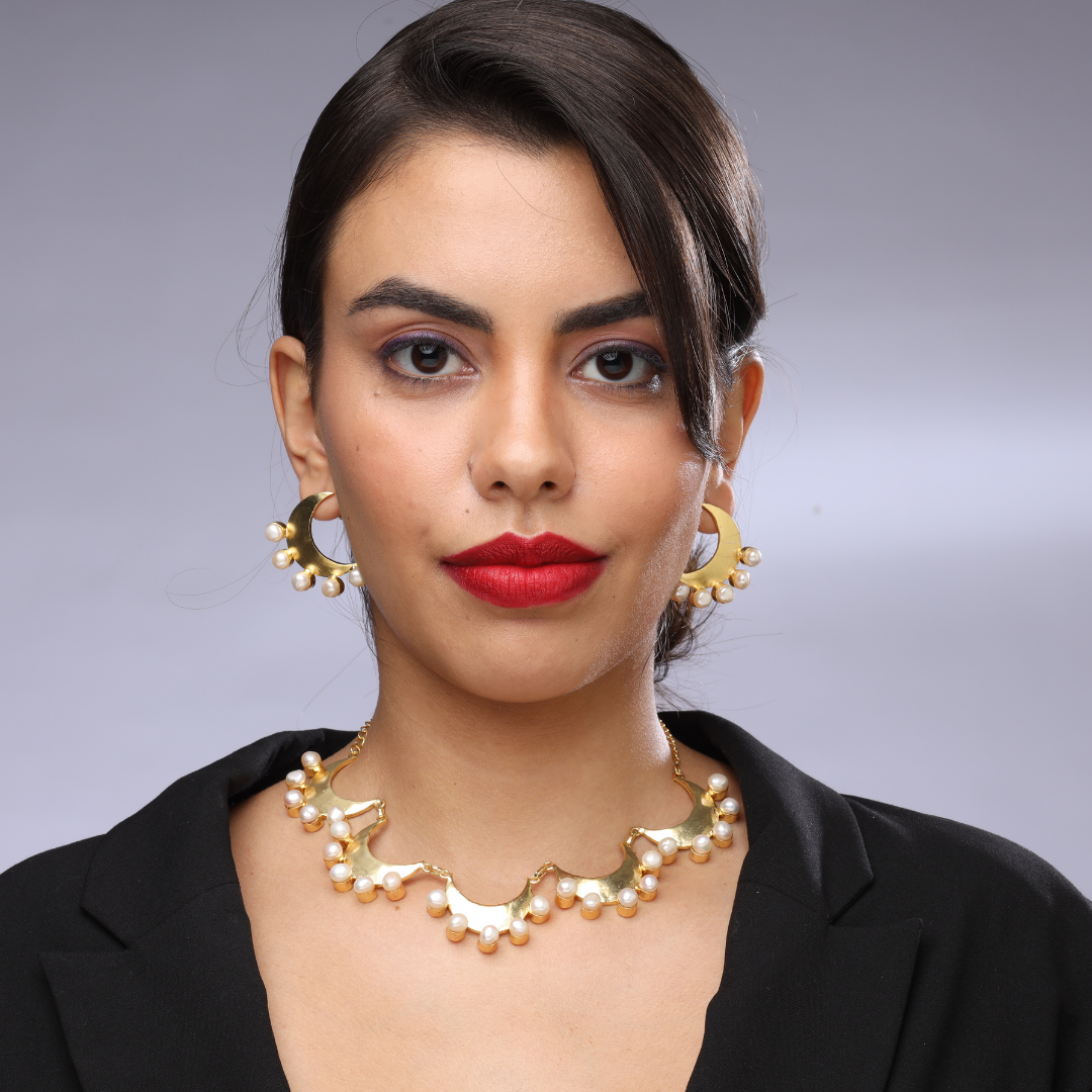 Maharani Moon Luster Indo-Western Necklace & Earring Set