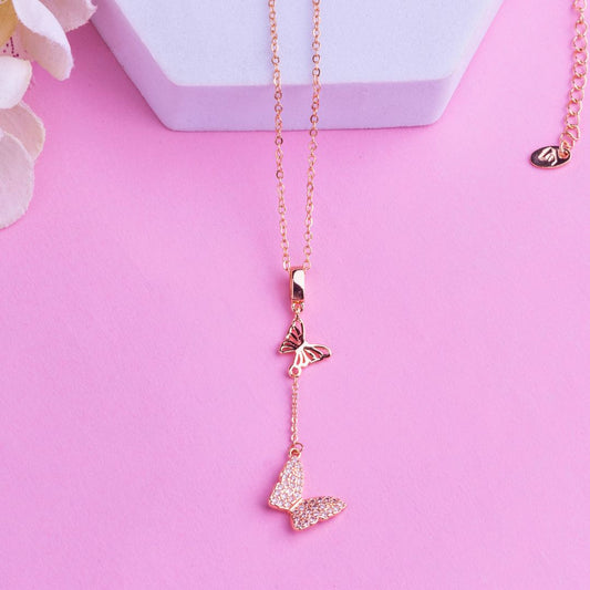 Whimsical Rose Gold Butterfly Charm Chain