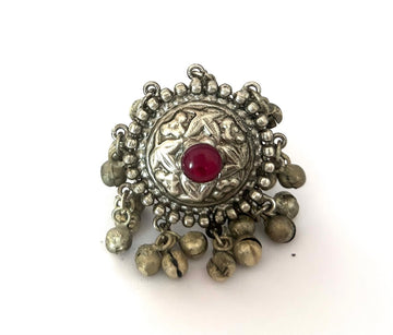 Ruby Ghungroo White Oxidised Tribal Ring