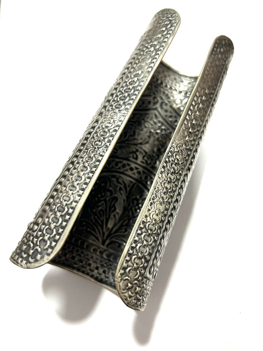 Oxidized Carved Long Hand Cuff