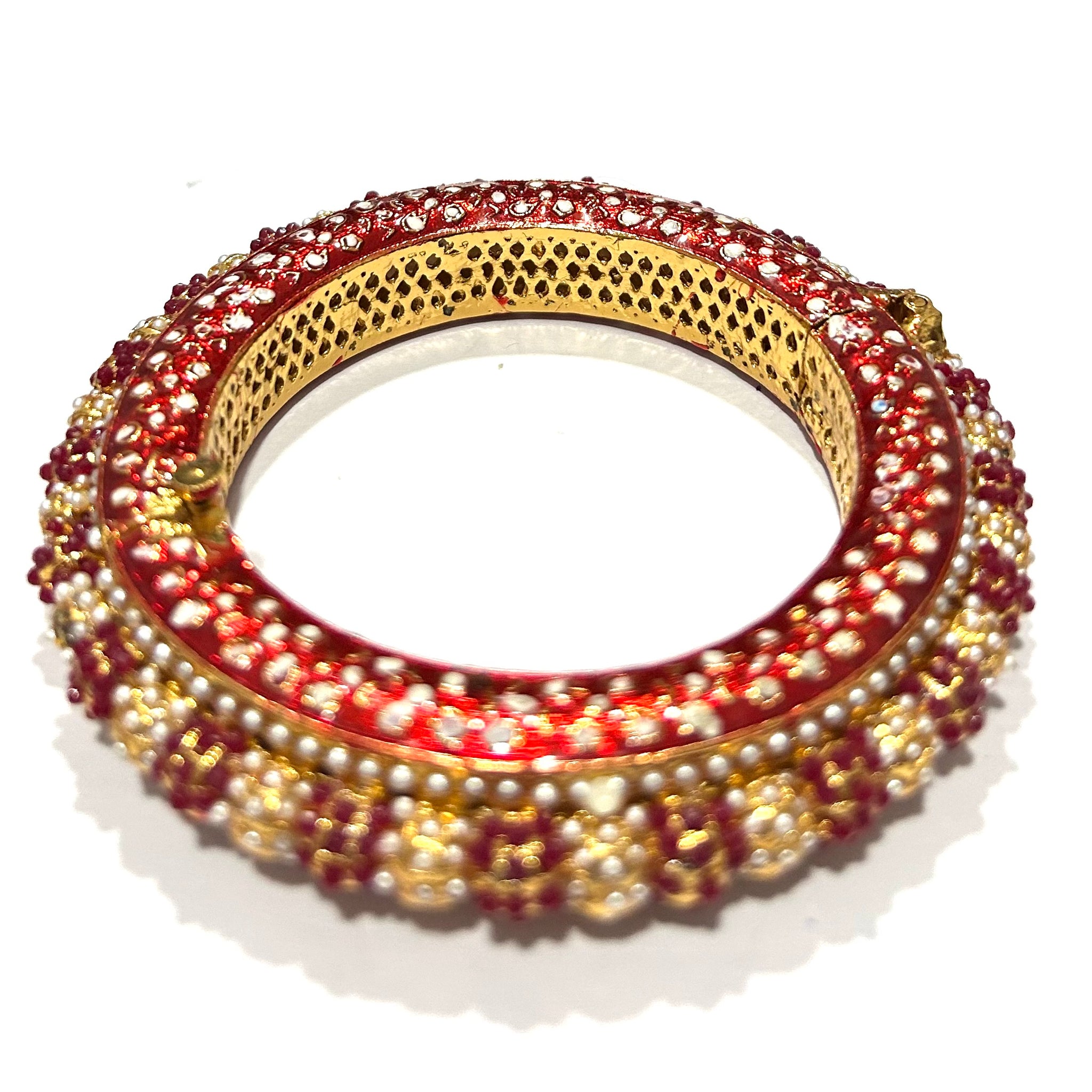 Jadau Hand Crafted Red & White Enamel Kada