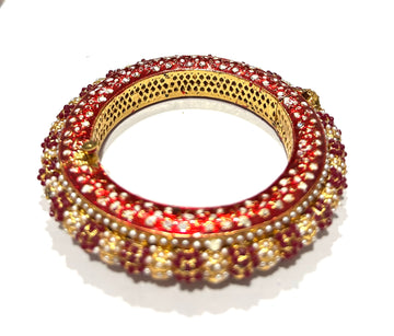 Jadau Hand Crafted Red & White Enamel Kada