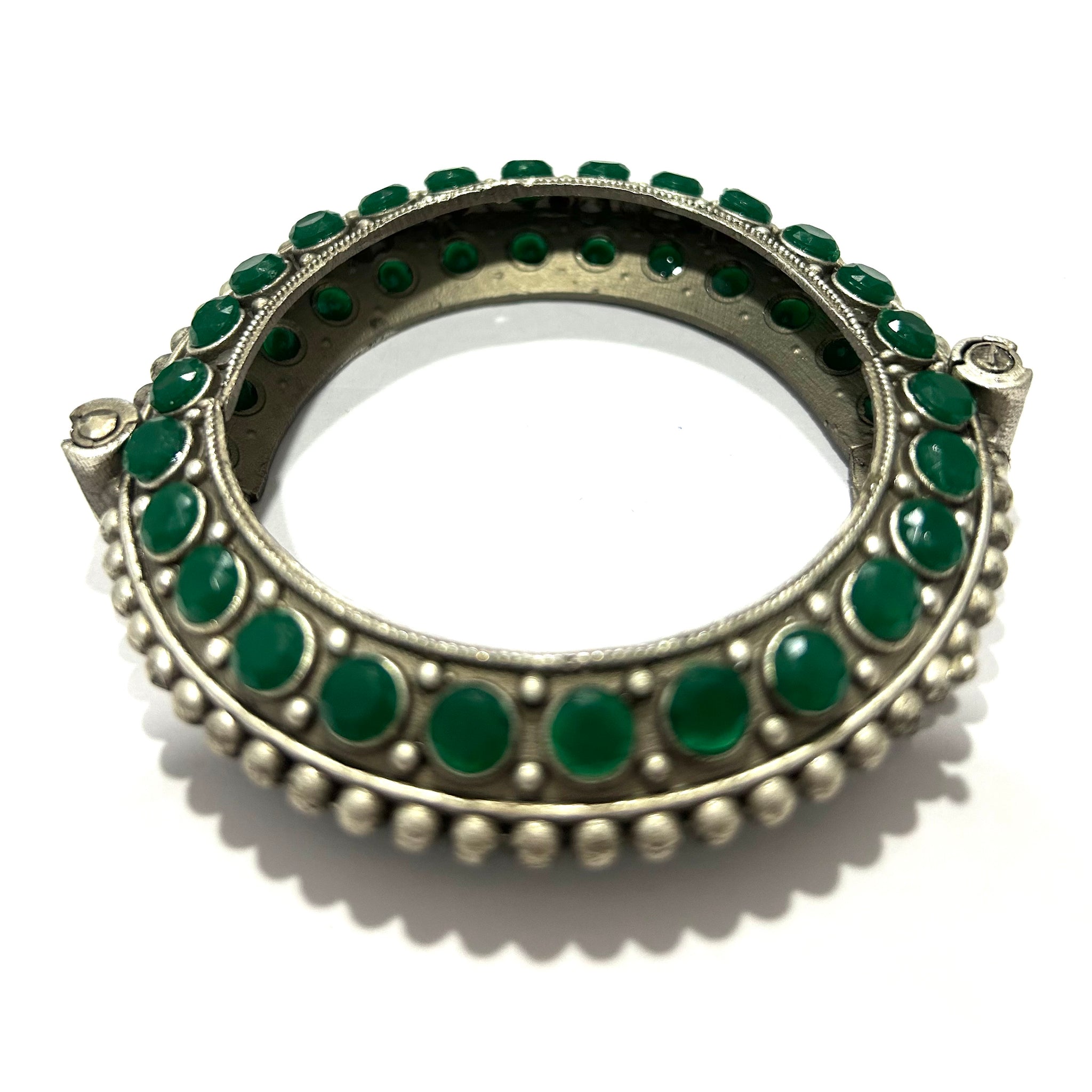 Oxidized Emerald Stone Kada with Screw