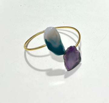 Mineral 2 Stone Golden Bracelet (Purple & Bluish White)