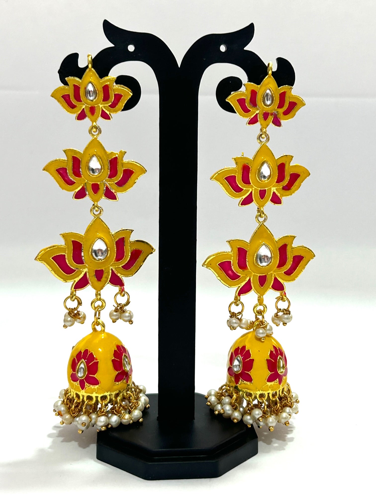 Pink Petal Harmony Lotus Jhumka Earrings