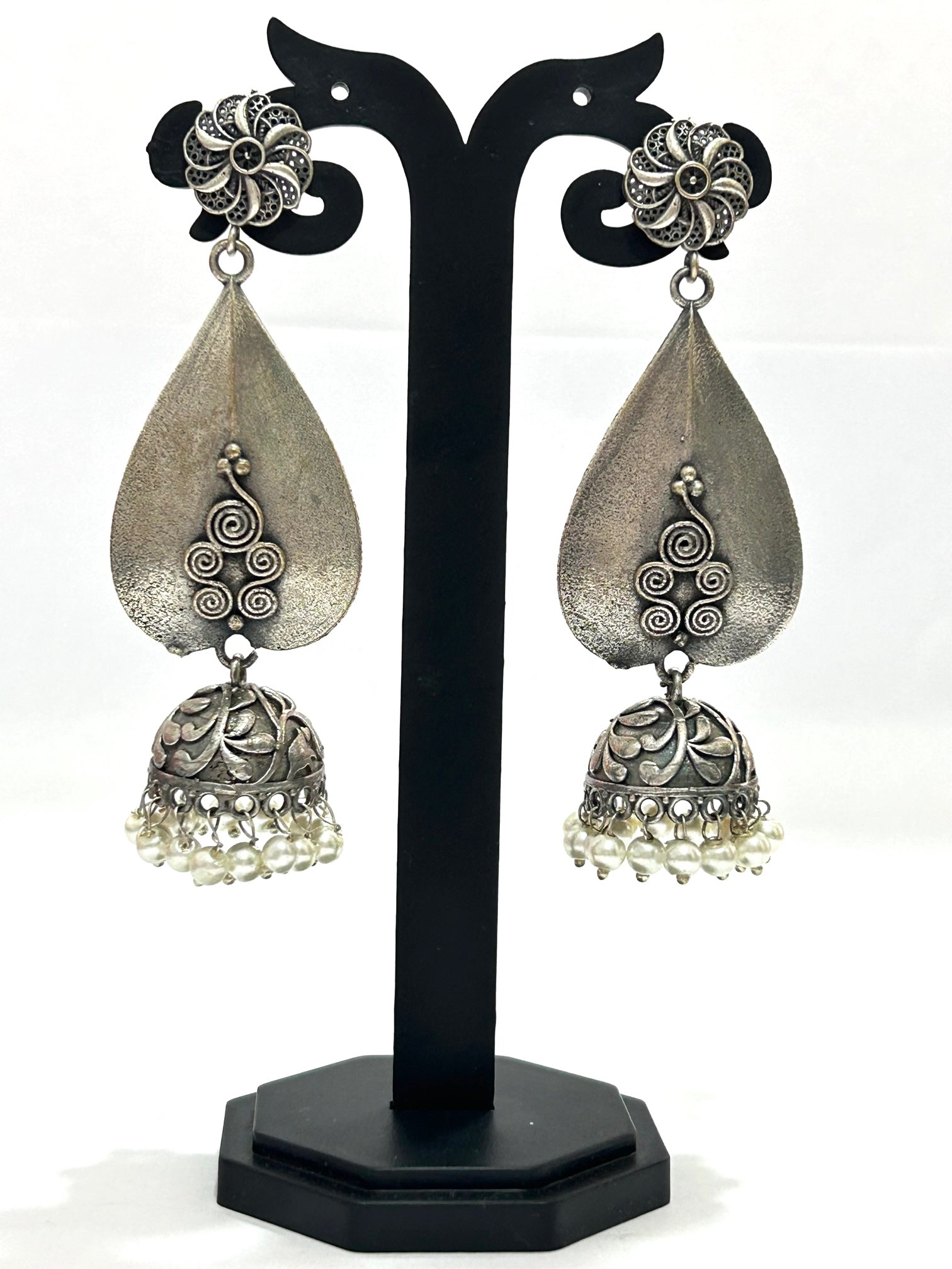 Aruna Aranya Oxidized Betel Jhumkas