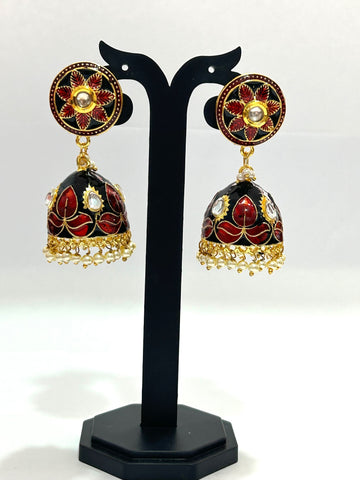 Midnight Bloom Black and Maroon Jhumkas