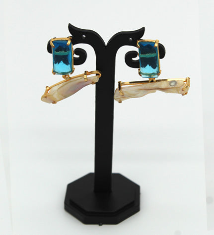 Mother of Pearl Blue Hues Screw Earrings