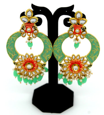 Green & Pink Golden Dial Drop Earrings