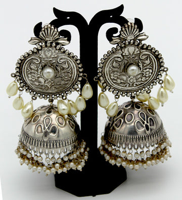 Moonlit Mosaic Oxidized Jhumkas