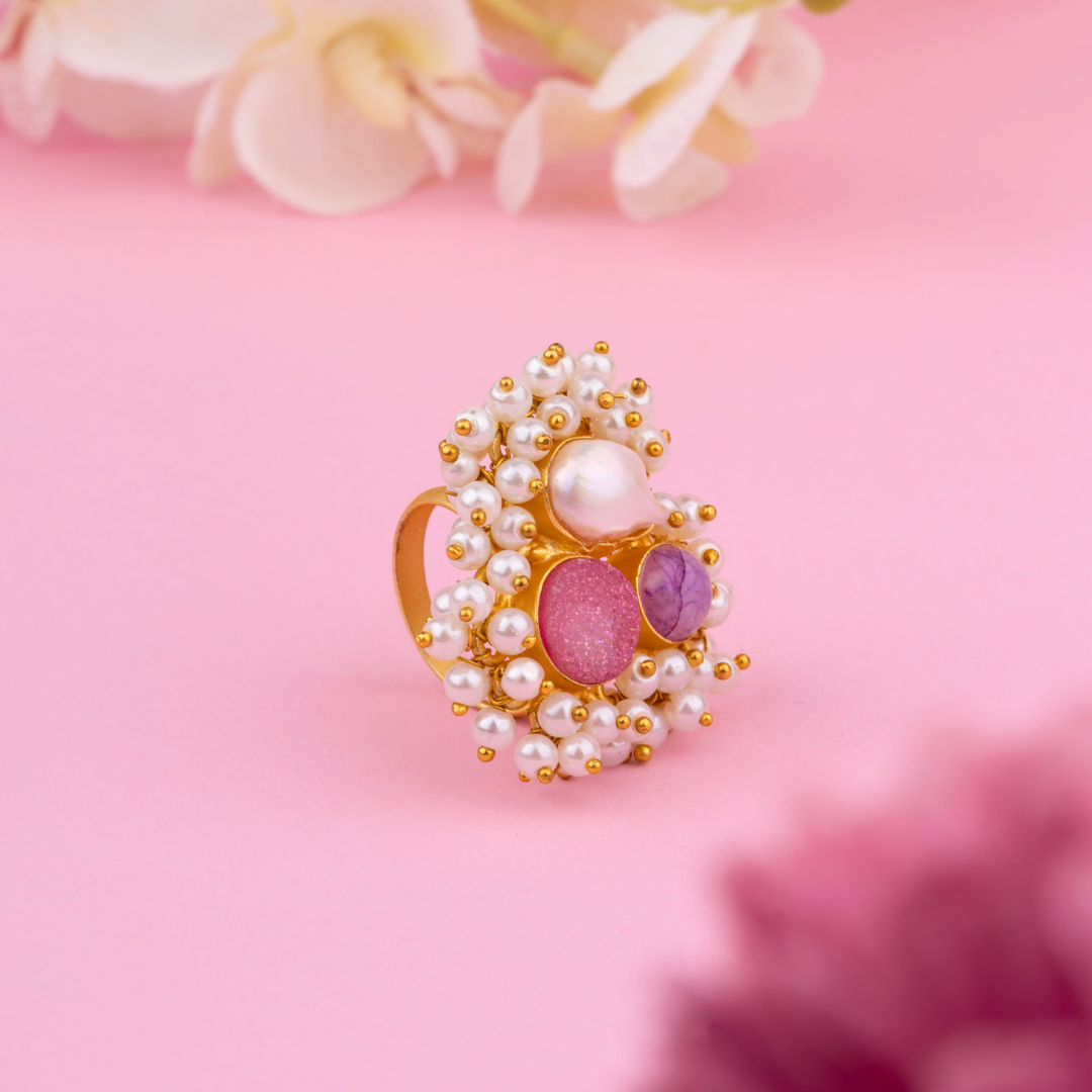 Pink Blush Pearl & Mineral Stone Ring