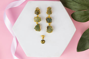 Olive Color Cascade Golden Drop Earrings