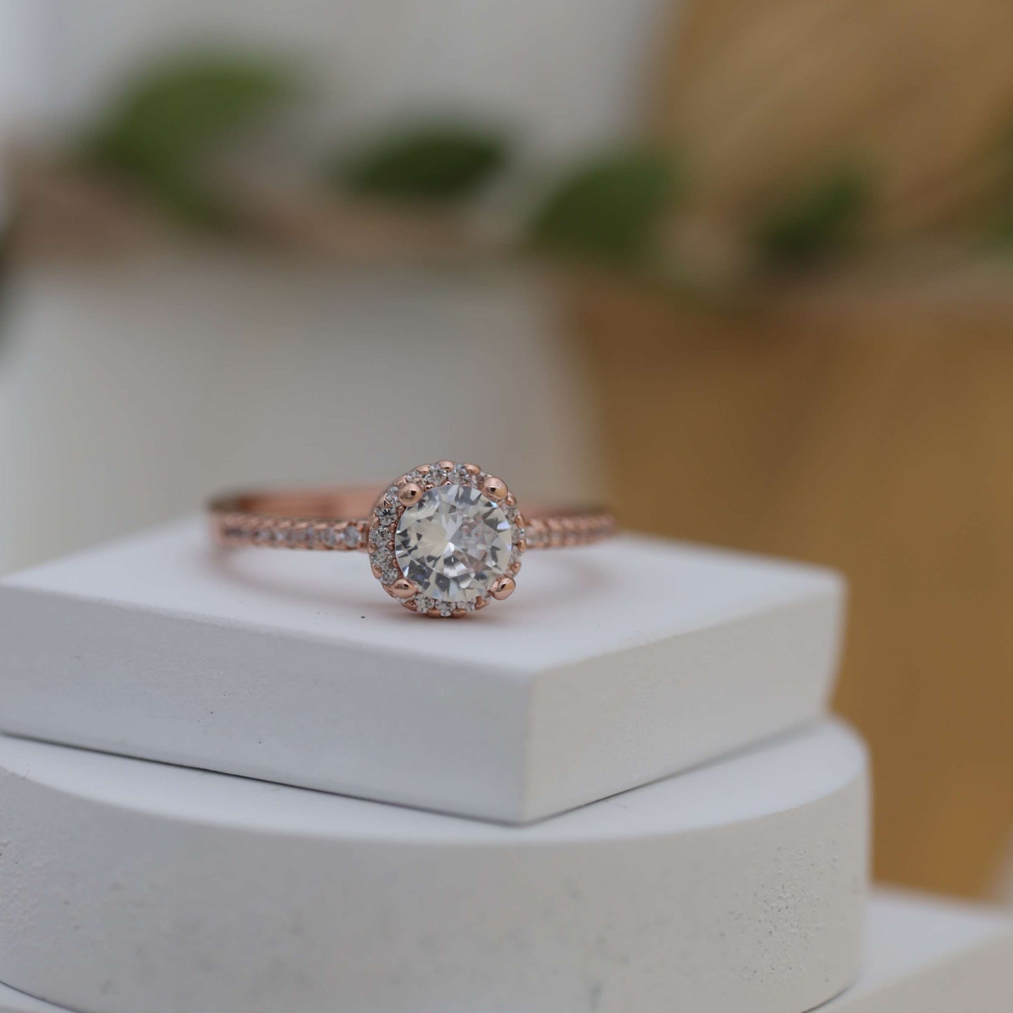 Rose Gold American Diamond Halo Ring